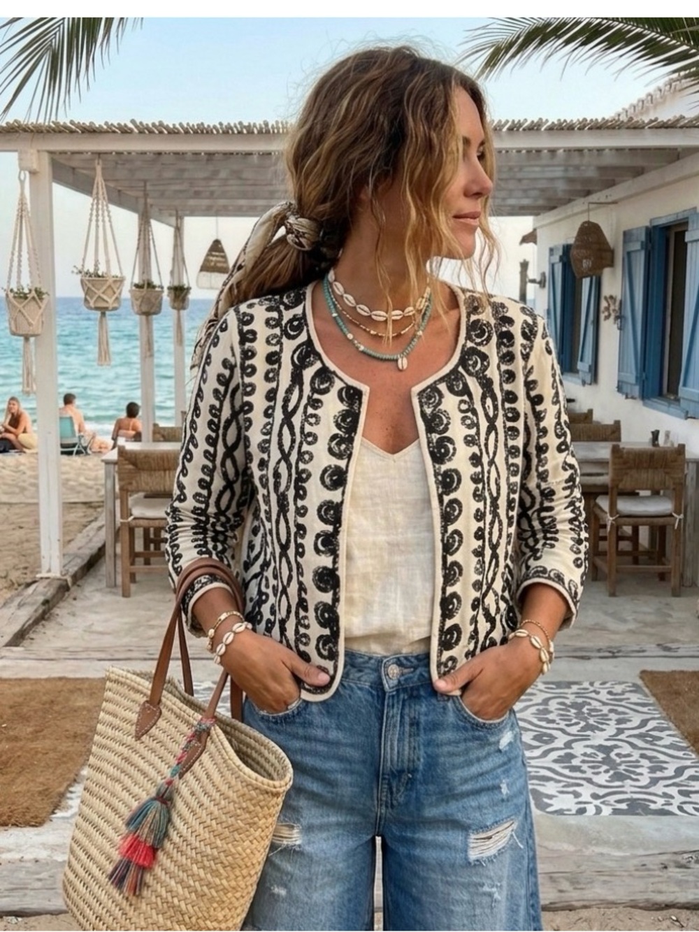 Life Style Cotton Button Up Jacket Women’s Large Embroidered Bohemian chunky